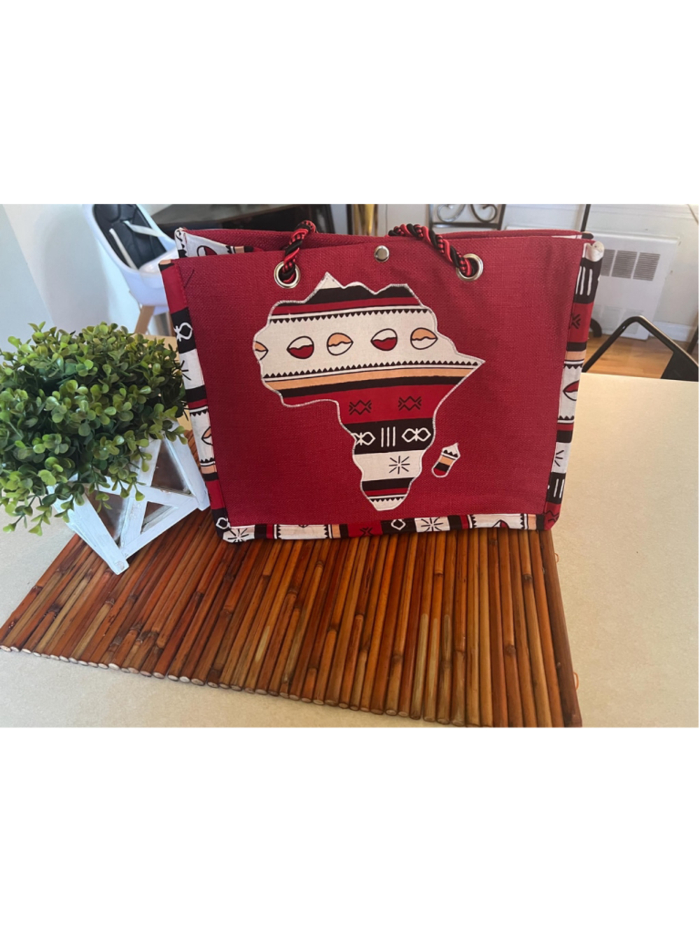 Red Jute Tote Bag | Afrocentric African Print Market, Ethnic Shoulder Tote
